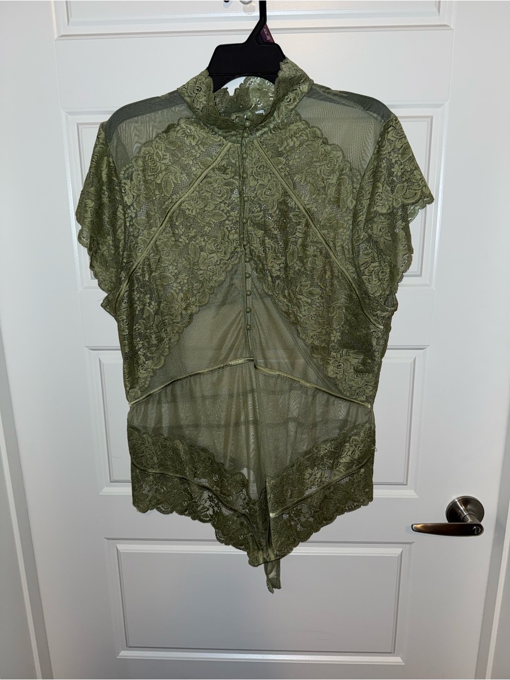 Fashion Nova Olive Lace High Neck Romper